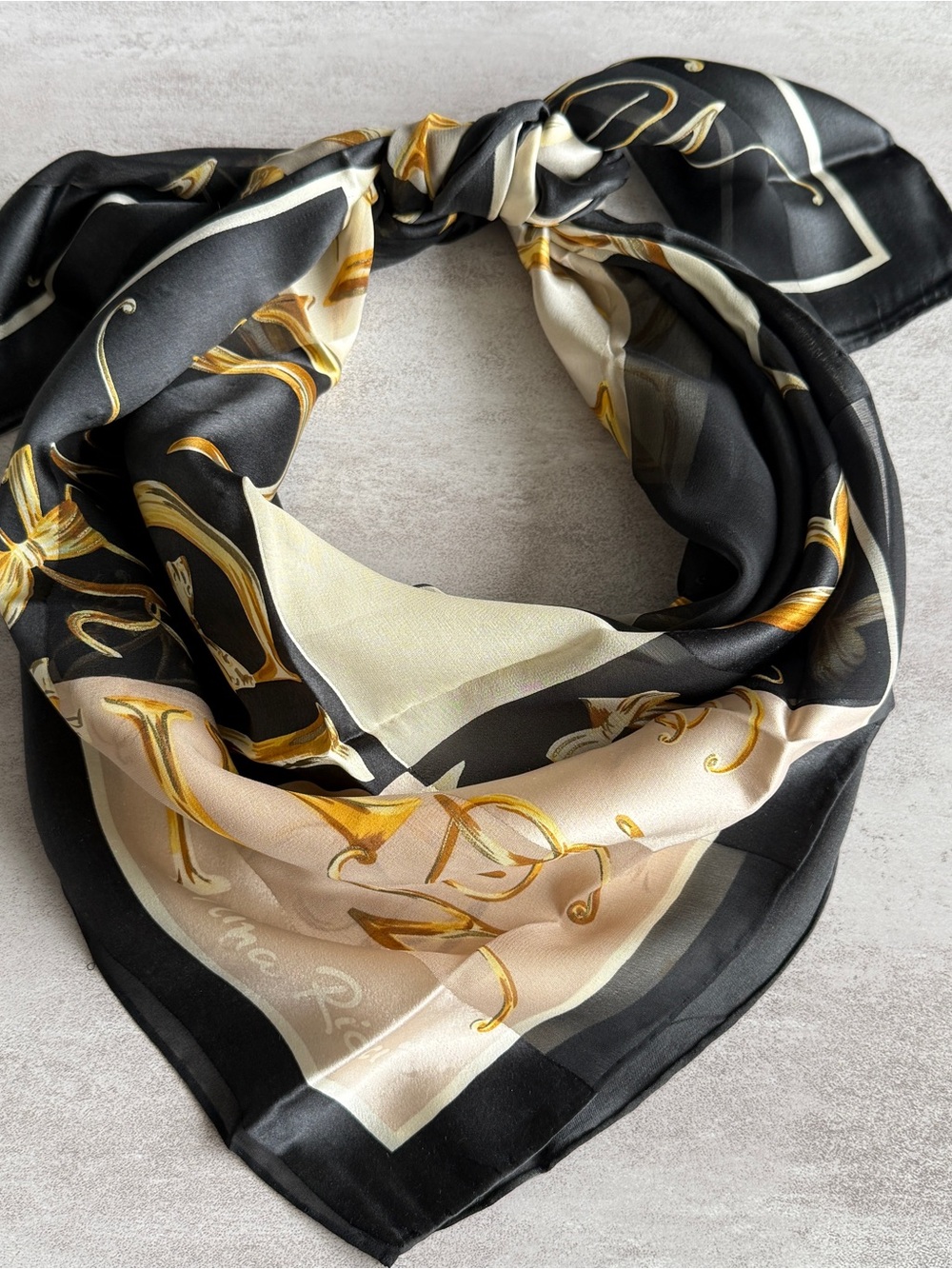 Nina Ricci Black, Cream & Gold Silk-Effect Fashion Scarf
